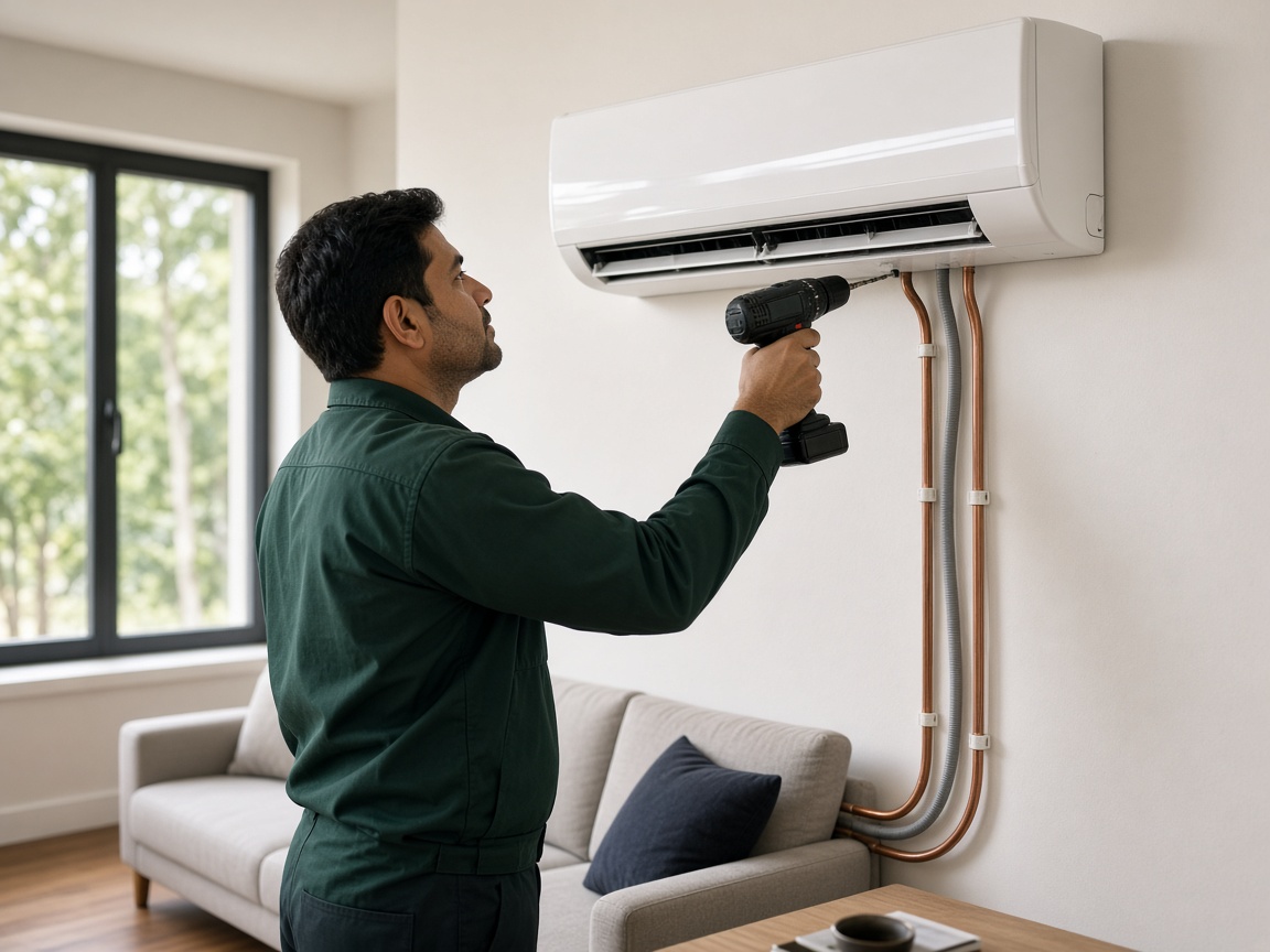 Split AC installation in a Pakistani home