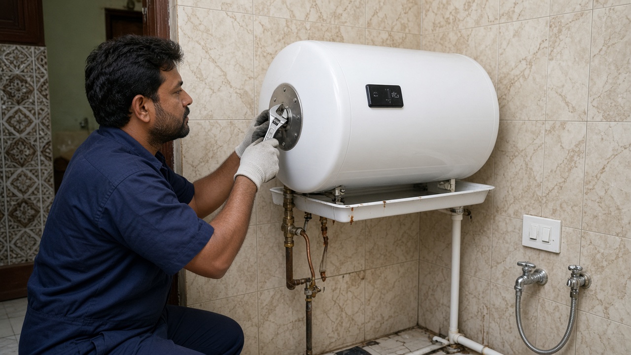 Electric storage geyser with the heating element being replaced