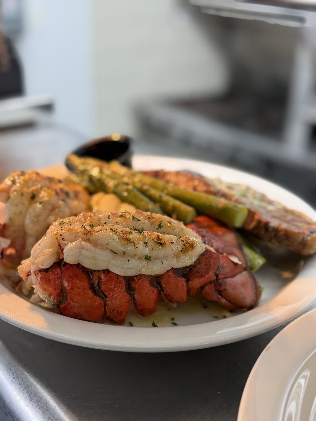 Grilled lobster tail with asparagus